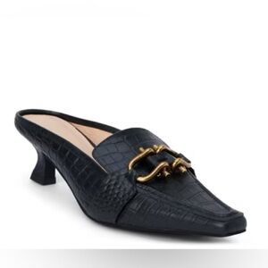 Matisse NWT Lee Croc-Embossed Horsebit Mule in Black Kitten Heel, Size 7